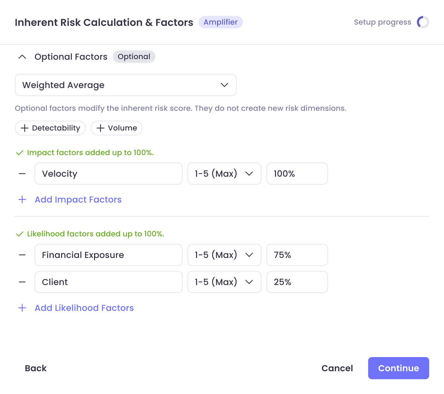 Custom weighting UI: sliders with a live total and inline validation