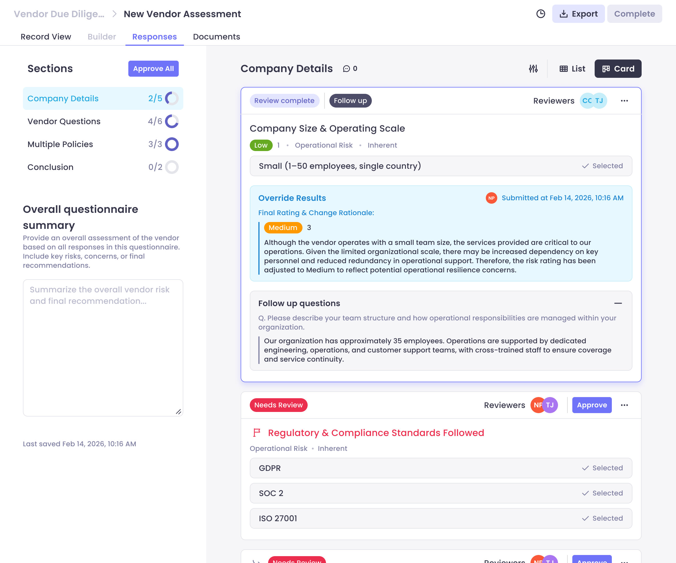 AI-Augmented Vendor Questionnaires project